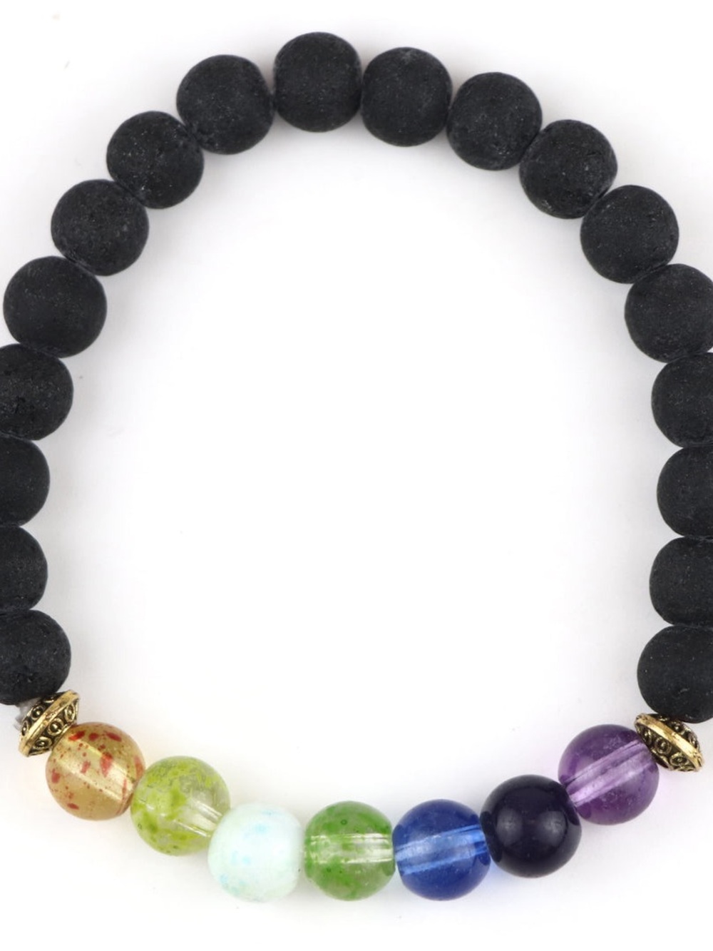 Black Bead Rainbow Accent Stretch Bracelet